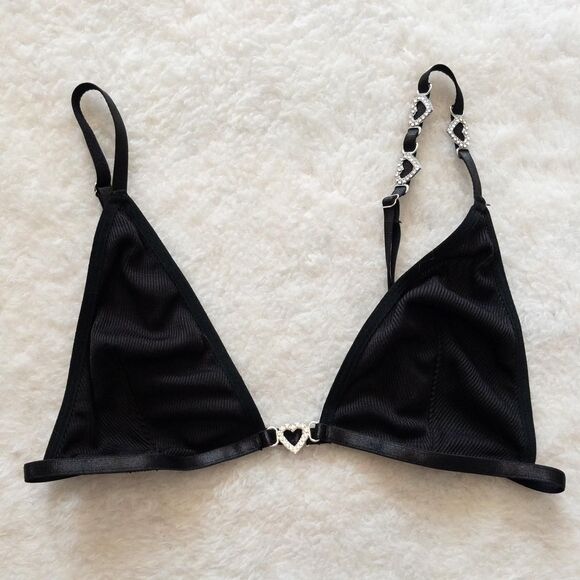 Black and silver heart triangle bralette with adjustable straps size small - Picture 1 of 7